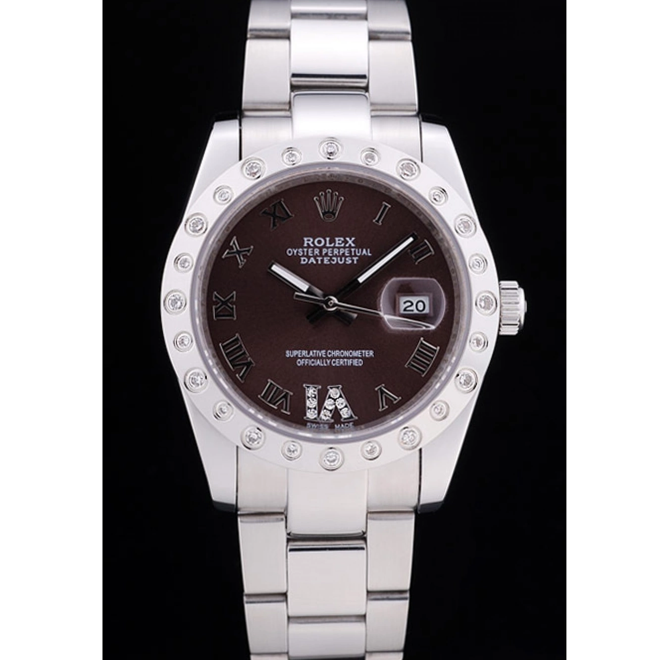 Aaa fake watches Datejust Brown 7466 Dial Rolex Diamond Bezel 0710
